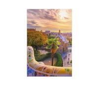 Signe Métal Vintage，Vue sur Barcelone depuis le Park Güell à Barcelone, Espagne，Rétro Peinture Plaque Signe En Fer Décor Mural Art Mural Suspendu Pour Salon Maison Café Décoration Noël Cadeau-AW80