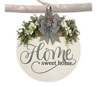 Signe sucré à la Maison - Planche de Rustique, décoration Murale de la Ferme, de Porche Eucalyptus, Fronton à Fleurs en Bois | Couronne décorative du Printemps pour la Porte d'entrée