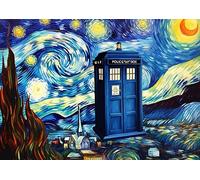 SIGNED BY THE STARS Doctor Who Impression Van Gough Nuit étoilée Police Box Dr Who Art Impression A4 29,7 cm x 21 cm