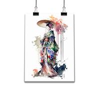SIGNED BY THE STARS Impression artistique A3 d'une geisha japonaise (image 1)