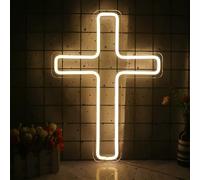 Signes de néon pour décoration murale, décor mural de Jésus croix Cross Renfins de néon dieu crucifix suspendu décorations de lumière croisée LED pour la salle religieuse église chrétienne cadeau