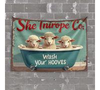 Signes en bois avec inscription « Sheep In Bath » pour favoriser le lavage des sabots. Tapisserie patrons décorations de jour pour porche de printemps (75 x 100 cm)