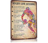 Signes en Étain Leçons De Vie du Rugby The Classics Metal Tin Sign Résistant À l'usure Et Durable Affiche Métal pour Ferme Chambre À Coucher Cafés 20X30Cm