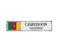 Signes en métal rétro avec drapeau du Cameroun - 10,2 x 45,7 cm - Décoration murale - Décoration murale de garage - Souvenir de pays national - Plaque en étain pour terrasse