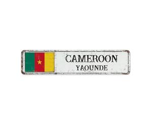 Signes en métal rétro avec drapeau du Cameroun - 10,2 x 45,7 cm - Décoration murale - Décoration murale de garage - Souvenir de pays national - Plaque en étain pour terrasse