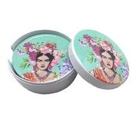 SIGNES GRIMALT Boite verte contenant 6 sous-verres Frida Khalo - Ensemble en Mélamine - Hauteur 5 cm - Diamètre 11 cm