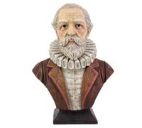 SIGNES GRIMALT Buste Miguel de Cervantes 31 cm en Résine - Statue Décorative Écrivain Classique - Sculpture Marron Patiné & Col Renaissance 22,5 x 14 x 31 cm