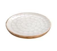 SIGNES GRIMALT Coupe Plateau Assiette ronde en manguier et résine, Motif écailles nacrées blanches, diamètre 23 cm