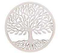 SIGNES GRIMALT Déco murale Arbre de vie et cercle en bois de manguier, Blanc cérusé, Diamètre 60 cm