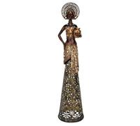 SIGNES GRIMALT Grande Statuette Femme Africaine Élégante en Résine - Sculpture Déco Ethnique Chic avec Détails Dorés - Hauteur 60 cm