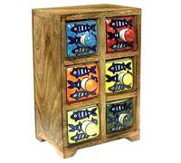 SIGNES GRIMALT Meuble de Rangement 6 Tiroirs en Bois et Céramique - Commode d'Appoint Style Marin - 23,5 cm