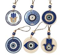 SIGNES GRIMALT Pendentif main Fatma 6 différentes protection mauvais œil amulette chance bleu céramique