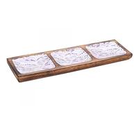 SIGNES GRIMALT Plateau Apéritif 3 compartiments en Bois de Manguier, Modèle Lavande en fleur, longueur 36 cm.