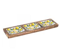 SIGNES GRIMALT Plateau Apéritif 3 compartiments en Bois de Manguier, Thème Citrons, longueur 36 cm.