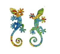 SIGNES GRIMALT Set 2 lézards salamandres murales, Motifs mosaïques et mandalas, Collection Tropik, hauteur 17 cm