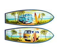 SIGNES GRIMALT Set 2 planches de surf coloré, 2 modèles van combi vintage, plage et surf, longueur 60 cm