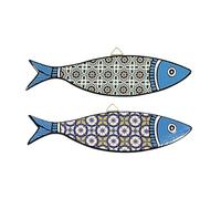 SIGNES GRIMALT Set 2 sardines murales décoratives, Motifs Rétros Carreaux de ciment, Longueur 30 cm
