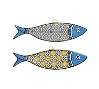 SIGNES GRIMALT Set 2 sardines murales décoratives, Motifs Rétros Carreaux de ciment, Longueur 30 cm