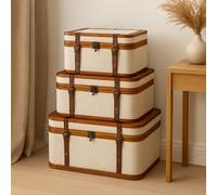 SIGNES GRIMALT Set de 3 Valises Décoratives en Bois et Cuir Synthétique - Coffres de Rangement Style Vintage Voyage - Malles Décoratives Beige et Marron 53 cm