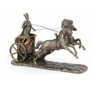 SIGNES GRIMALT Statue Reine égyptienne Nefertiti, Char et Chevaux, Finition Antic Line, Longueur 30 cm