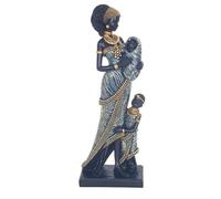 SIGNES GRIMALT Statuette Femme Africaine avec Enfants en Résine - Mère Portant Un bébé et Un Enfant à Ses Jambes - Sculpture décorative Ethnique - 30,4 cm
