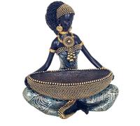 SIGNES GRIMALT Statuette Femme Africaine en Résine avec Panier - Figurine Décorative Éthnique pour Bijoux - 14,3 x 11 x 16 cm