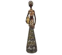 SIGNES GRIMALT Statuette Femme Africaine en Résine avec Vase - Grande Sculpture Déco Éthnique Chic - Figurine Élégante 38 cm pour Intérieur, Salon, Bureau, Cadeau
