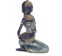 SIGNES GRIMALT Statuette Femme Africaine en Résine - Figurine Décorative de Femme à Genoux Présentant Un Panier - Statue Éthnique Élégante - 15 x 11 x 20 cm