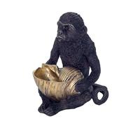 SIGNES GRIMALT Statuette Résine : Singe Noir et Coupe Coquillage doré, Modèle Black Jungle, H 17 cm