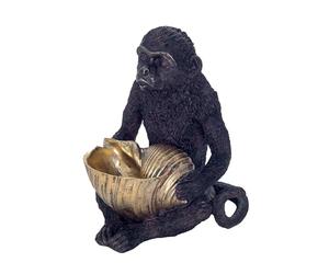 SIGNES GRIMALT Statuette Résine : Singe Noir et Coupe Coquillage doré, Modèle Black Jungle, H 17 cm