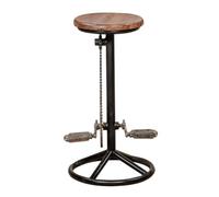 SIGNES GRIMALT Tabouret Industriel Bois et Métal avec Pédales Décoratives - Hauteur 70 cm - Diamètre 39 cm - Style Atelier Vintage - Assise Ronde Bois Massif - Piètement Métal Noir