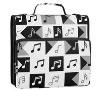 Signes musicaux noirs et blancs de 3,8 cm - Classeur à 3 anneaux avec sangle multi-poches pour l'école et le bureau