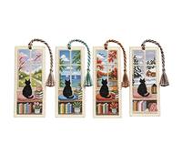Signet Chat,Marque-page Point de Chat Quatre Saisons,Signet Brodé Compagnon De Lecture - Pour Femmes Lectrices Bibliothécaires Passionnés de Lecture Idée Cadeau Anniversaire Noël Fêtes