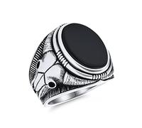 Signet Personnalisé Hommes Noir Onyx Ovale Gemstone Western Texas Longhorn Buffalo Cow Skull Antelope Goat Skull Bague Pour Hommes .925 Sterling Silver Fabriqué En Turquie Personnalisable