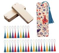 Signets vierges, marque-page en bois 30 pièces, Kit de fabrication de marque-page 5.9x2 pouces, pages bricolage avec pompon pour adultes et enfants, en bois