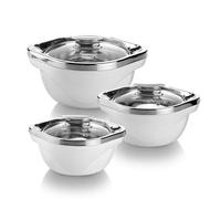 SIGNORA Ware Lot de 3 cocottes isothermes avec couvercle en acier inoxydable - Réchaud/refroidisseur - Bol de service thermique - Récipient pour aliments chauds