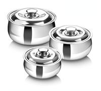 SIGNORA Ware Lot de 3 cocottes isothermes avec couvercle en acier inoxydable - Réchaud/refroidisseur - Bol de service thermique - Récipient pour aliments chauds