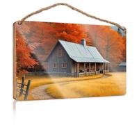 Signs and Plaques « A Cozy Cabin Niché dans le feuillage d'automne » - Décoration murale à suspendre - Panneau d'amour pour décoration d'intérieur (15 x 28 cm)