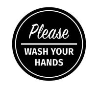 Signs ByLITA Circle Please Wash Your Hands Sign Sign Small (4" diameter") noir