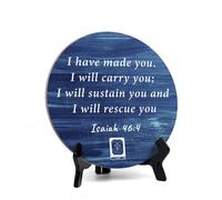 Signs ByLITA Circle Round I have made you. I will carry you; I will sustain you and I will rescue you ~ Isaiah 46:4 Plaque de table en bois bleu (12,7 x 12,7 cm)