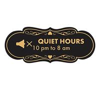 Signs ByLITA Designer Quiet Hours 10 pm to 8 am Sign (Black Gold) - Medium