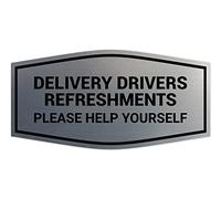 Signs ByLITA Fancy Delivery Drivers Refreshments Please Help Yourself Panneau Argenté brossé Taille M
