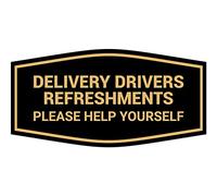 Signs ByLITA Fancy Delivery Drivers Refreshments Please Help Yourself Panneau Noir/doré Taille L
