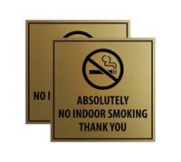 Signs ByLITA Lot de 2 panneaux carrés « Absolutely No Indoor Smoking Thank You » - Doré brossé - Taille M