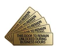 Signs ByLITA Lot de 5 panneaux standard This Door To Remain Unlocked during Business Hours Doré brossé Taille M