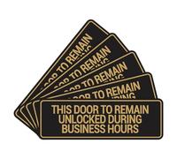Signs ByLITA Lot de 5 panneaux « This Door To Remain Unlocked during Business Hours » Noir/doré Taille S