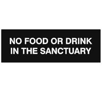 Signs ByLITA Panneau Basic « No Food or Drink in the Sanctuary » - Lettrage gravé au laser | Plastique ABS durable | Couleurs vives | Ruban adhésif puissant en mousse (noir) - Taille M