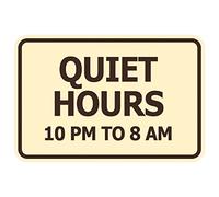 Signs ByLITA Panneau classique encadré, Quiet Hours 22 h à 8 h (ivoire/marron foncé) - Grand format