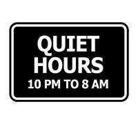 Signs ByLITA Panneau classique encadré « Quiet Hours 22 h à 8 h » - Noir - Taille M