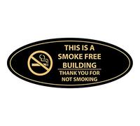 Signs ByLITA Panneau ovale avec inscription « This is a smoke free building Thank you for not smoking » (noir doré) - Taille M